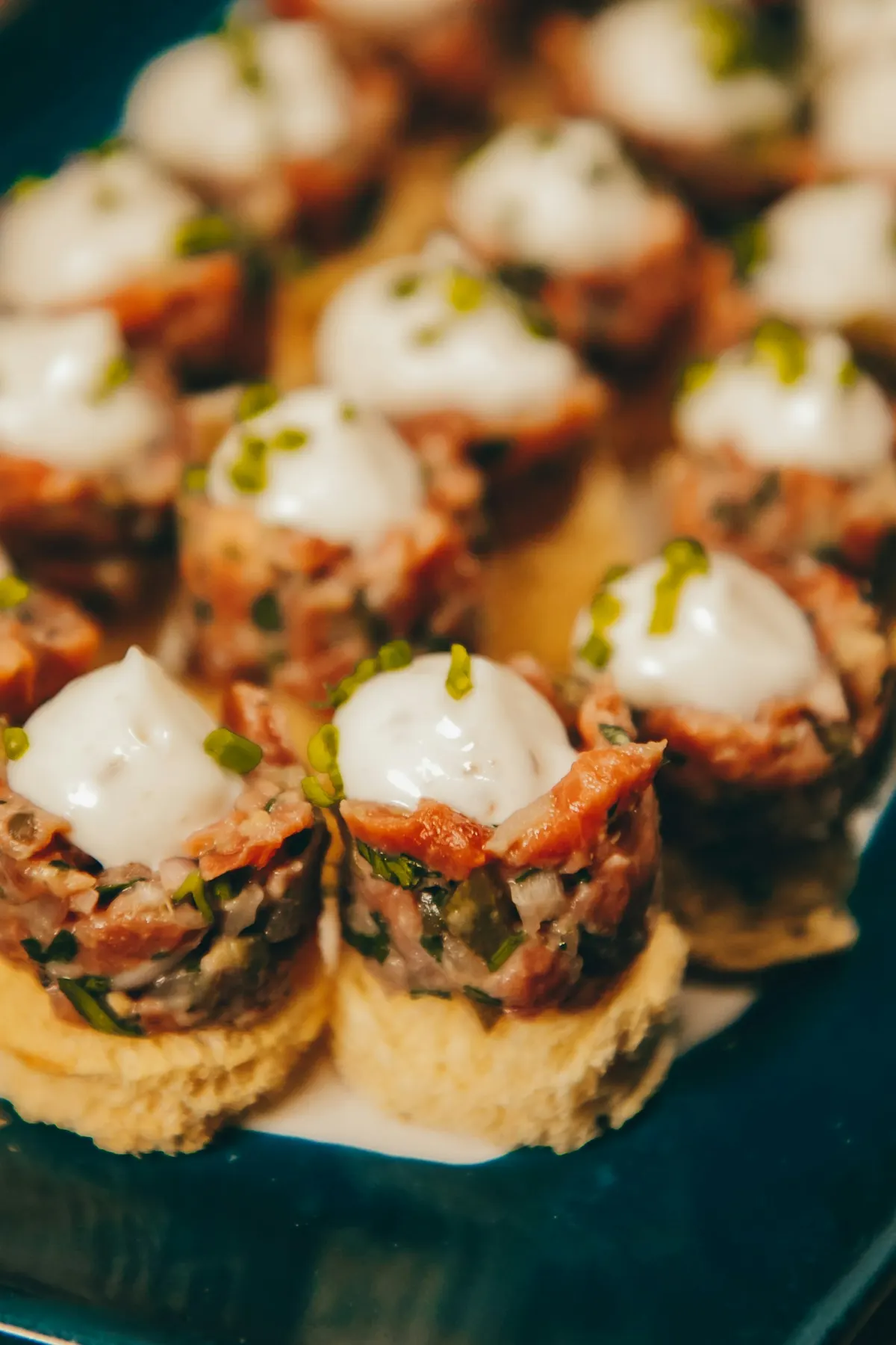 Tiered display of canapés for a reception